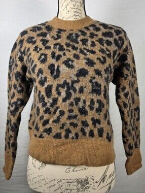 FRAME Leopard Print Wool Alpaca Blend Cropped Knit Sweater Size Small